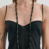 Droplet Long Beaded Necklace - Black
