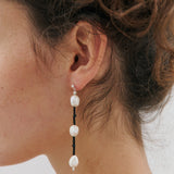 Beaded Drop Pearl Earrings - Black/Pearl
