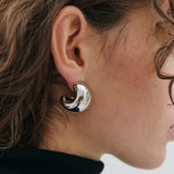 Bold Rounded Half Hoop - Rhodium Silver