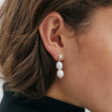 Double Drop Pearl Earring - Rhodium Silver