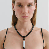 Stone Pendant Beaded Necklace - Black