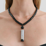 Stone Pendant Beaded Necklace - Black