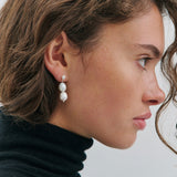 Double Drop Pearl Earring - Rhodium Silver