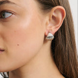 Elly Ribbed Earring - Rhodium Silver