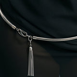 Snake Chain Tassel Belt - Rhodium Silver