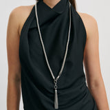 Snake Chain Tassel Belt - Rhodium Silver
