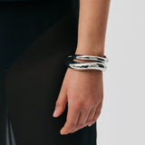 Duo Warped Bangle Stack - Rhodium Silver