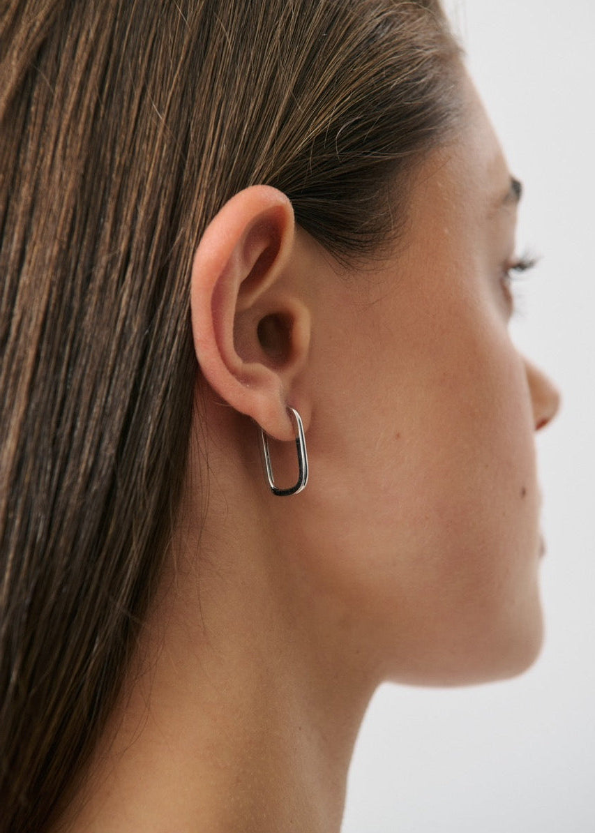 Squoval Hoop - Rhodium Silver