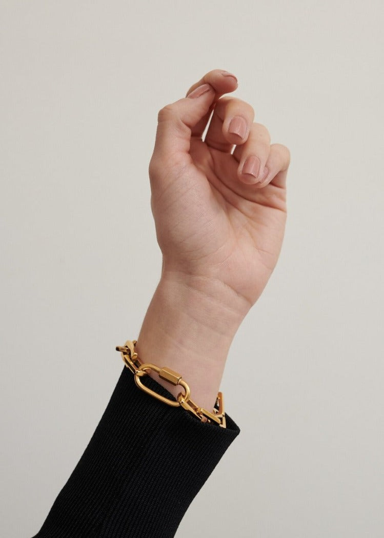 Model Wears Gold Lock-It Up Bracelet (6695456047185)