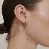 Featured: A Gold Squoval shaped, dainty hoop earring.  (6695455457361)