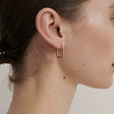 Featured: A Gold Squoval shaped, dainty hoop earring.  (6695455457361)