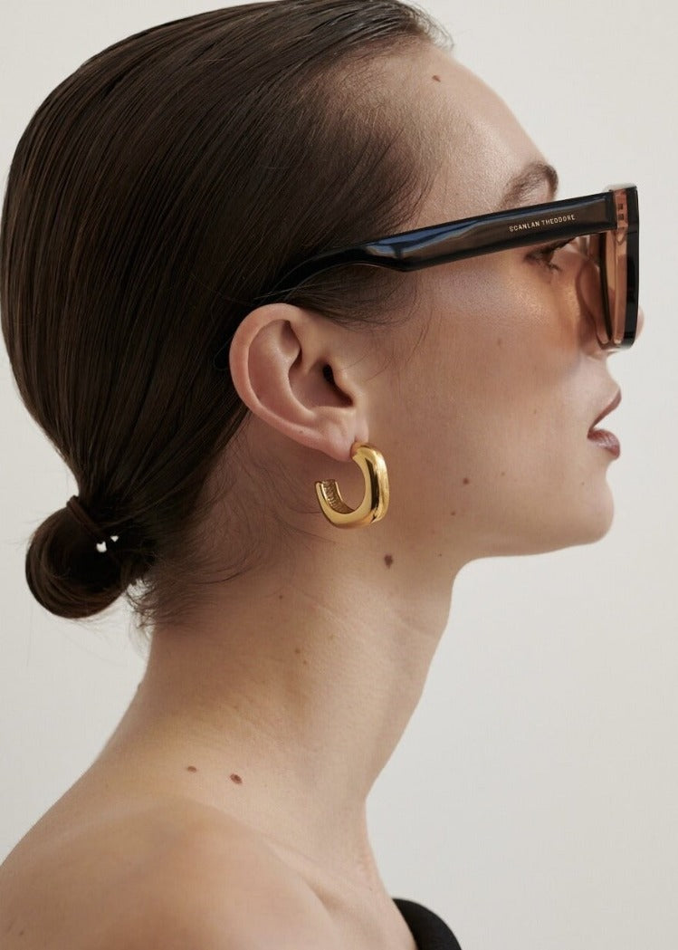 Model Wears Gold Scani Hoop Earrings (6695455719505)