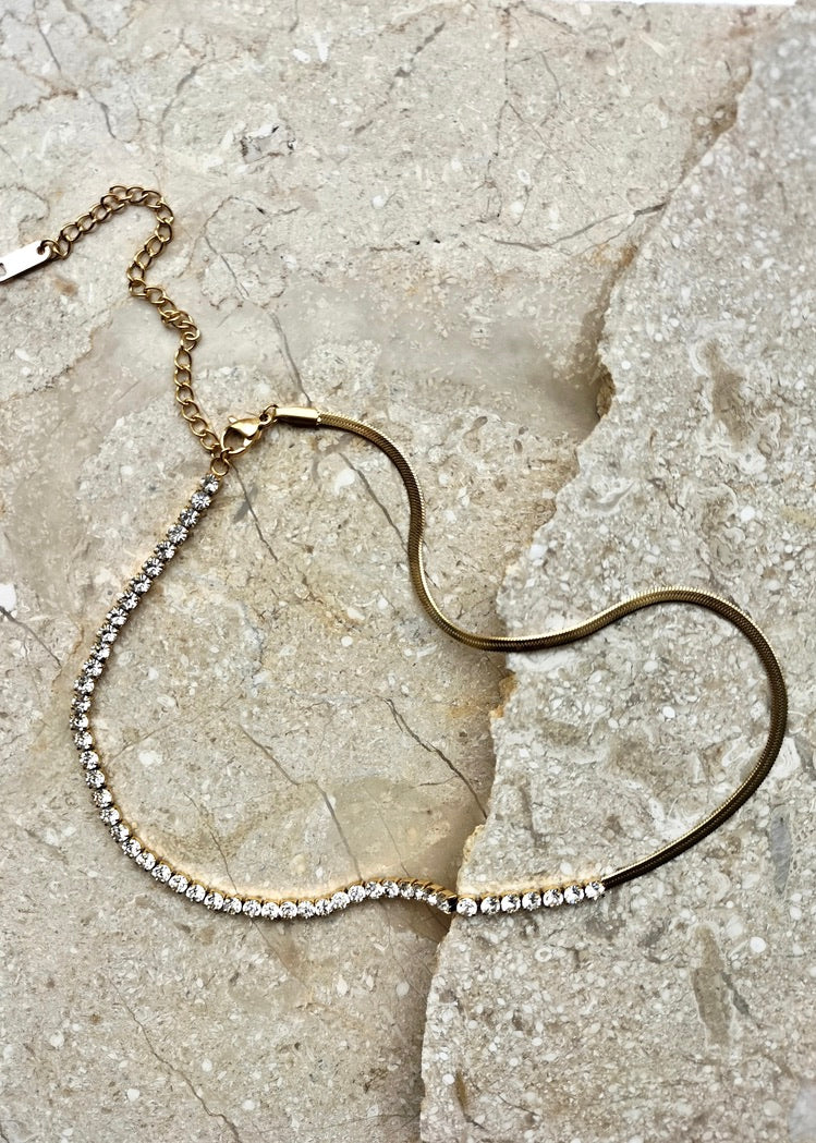 Featured: 18K Gold plated Cubic Zirconia Diamante. Dainty Diamante Half Snake Chain. (6861066502225)